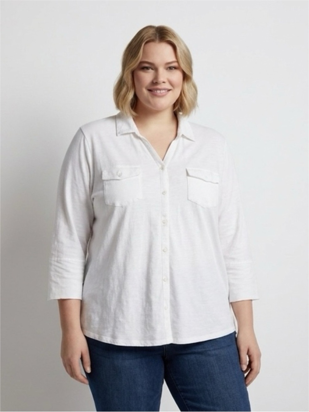 Gloria Vanderbilt - White Button-Front Cotton Shirt – Size‎ 3X
